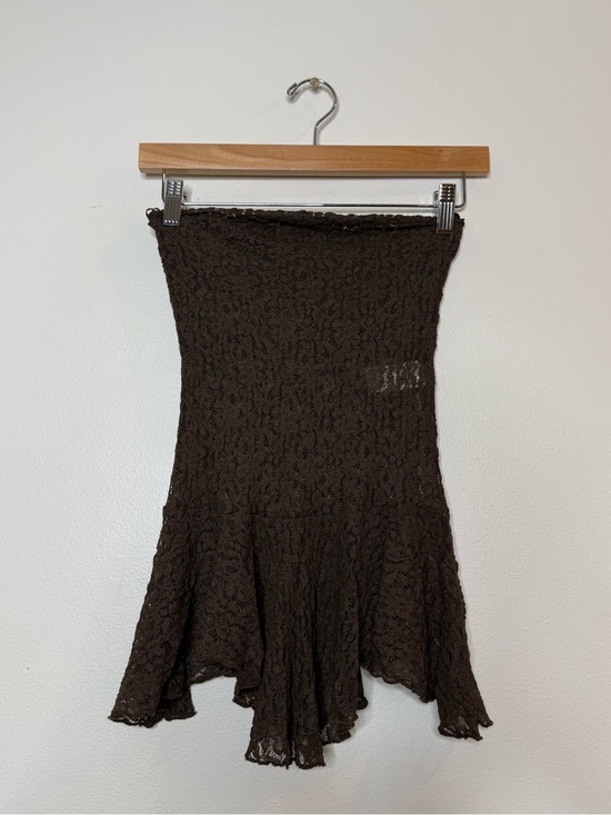 Zara Tops - Zara Sheer Lace Scarf Hem Whimsy Fairycore Whimsical Peplum Tube Top Brown